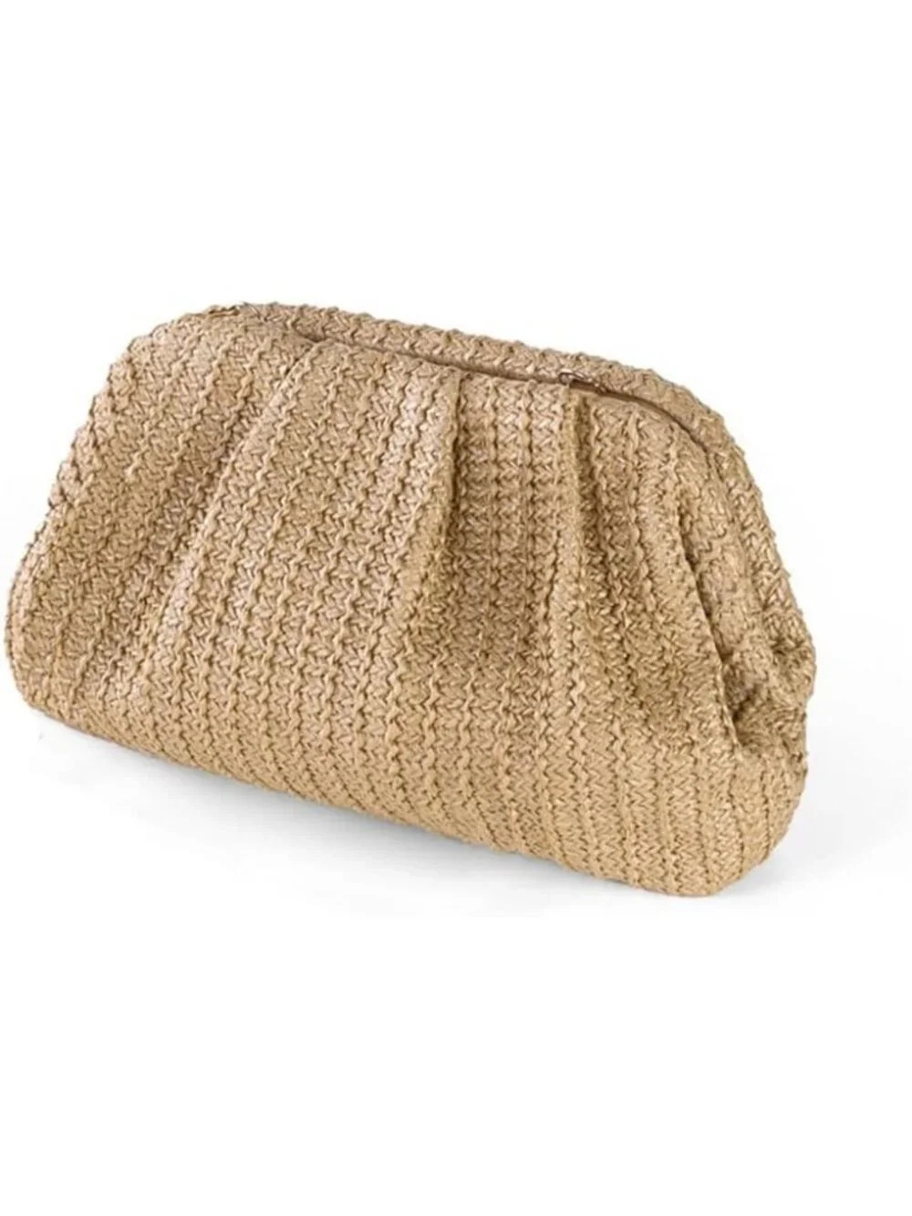 Women’s Khaki Straw Woven Clutch Purse Crossbody Evening Wedding Handbag